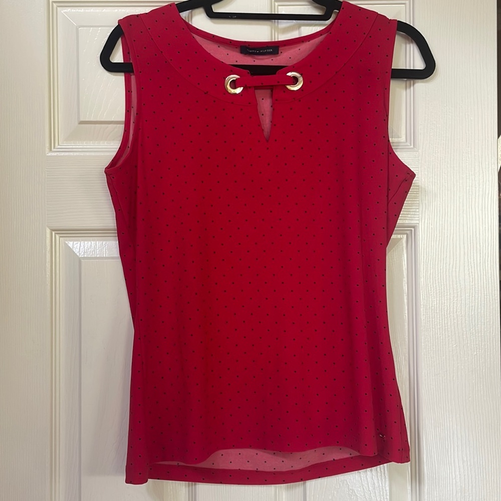 Tommy Hilfiger Red and Black Polka Dot Blouse